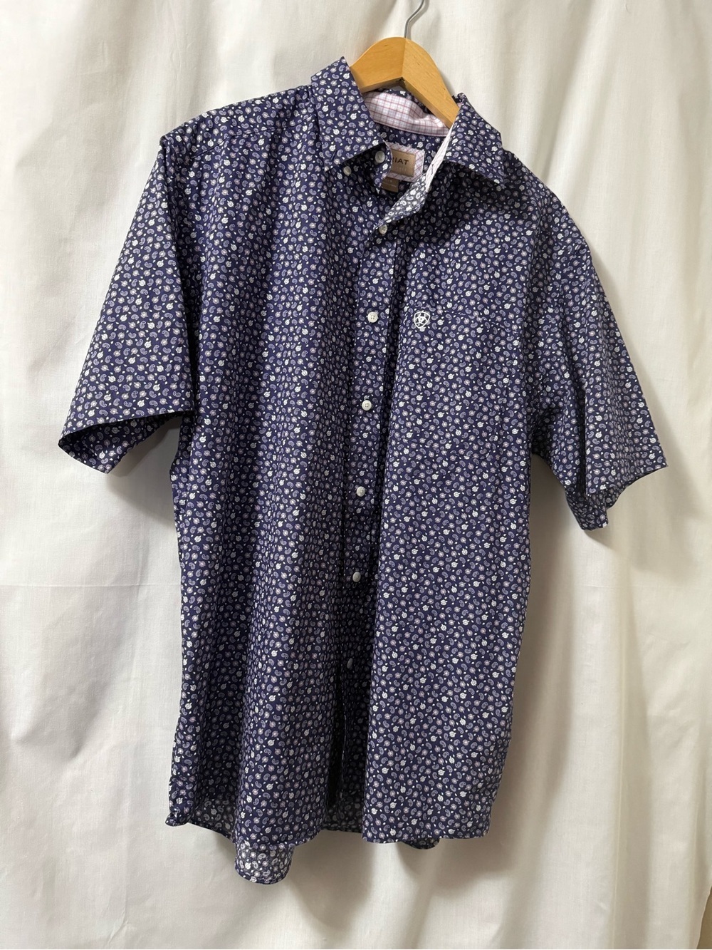 Ariat Purple Short Sleeve Button-Up with White Paisley 0157 - Picture 2 of 15